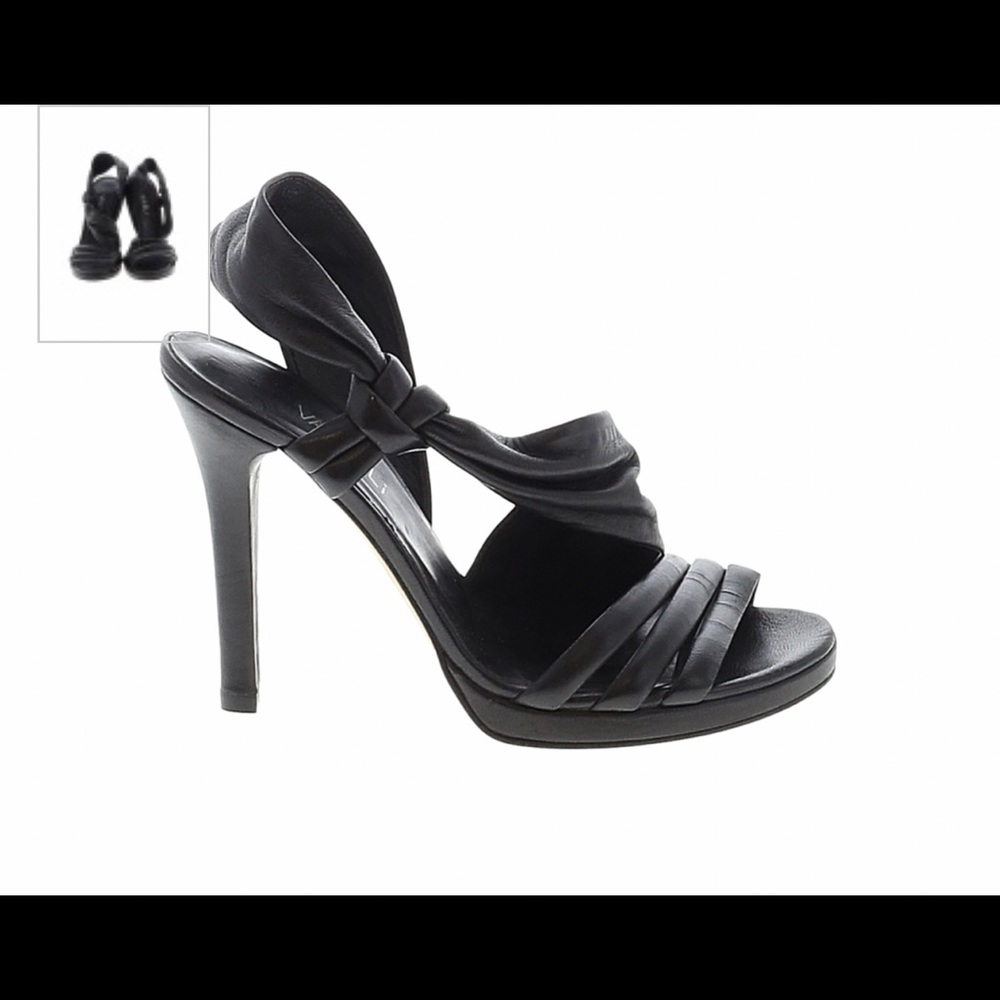 Vaneli Black Leather Knotted Strappy High-Heel Sandals